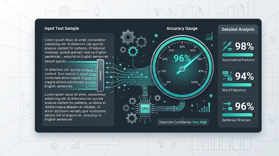 Online AI detection tool scanning text with accuracy percentage results
